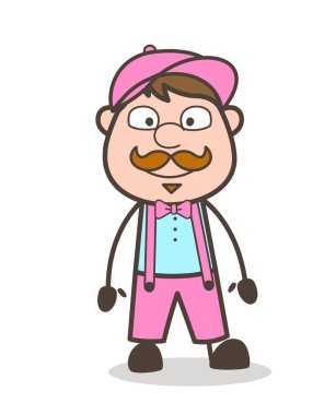 Yüz ifade gülümseyen mutlu karikatür satıcı