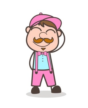 Gülümseyen ve vektör yüzü kızaran sevimli genç satış çocuk