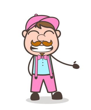 El işaret ve yüz ifadesi ekşitmeden karikatür satıcı