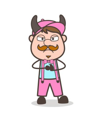 Kötü kötü işçi yüz boynuzları vektör çizim ile