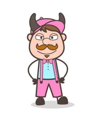 Gülümseyen şeytan işçisi karakter yüz ifade vektör