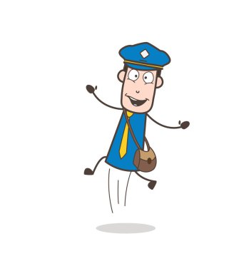 Neşeli çizgi film postacı heyecan vektörde atlama