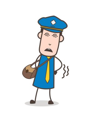 Vücut ağrısı olan çizgi film postacı karakteri