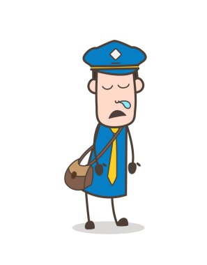 Yorgun postacı uykulu yüz vektör