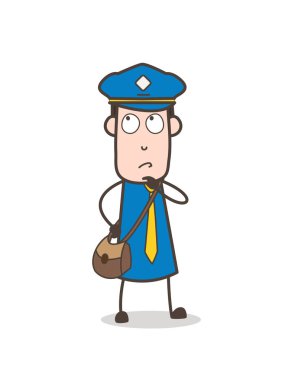 Çizgi film postacı yüzünü vektör çizim düşünme