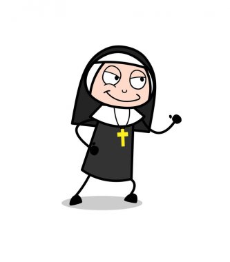Poz çalıştıran gülümseyen Rahibe karakter