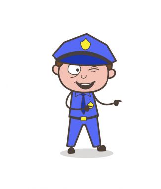 Göz kırpıyor-göz ve parmak işaret yaramaz genç polis