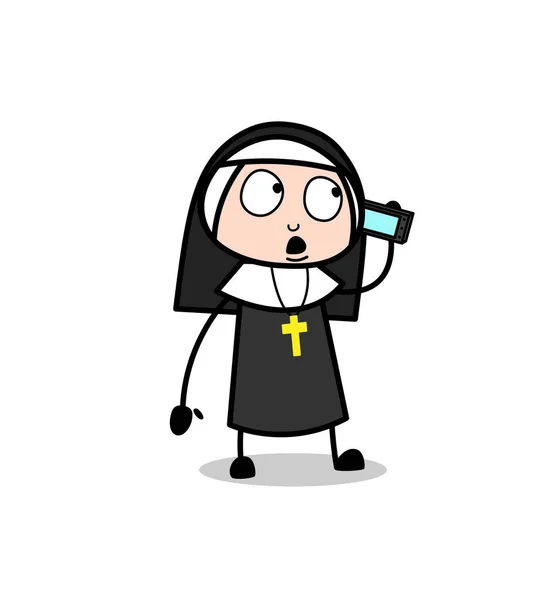Caricature Christian Nun Communicating on Mobile Vector — Image vectorielle