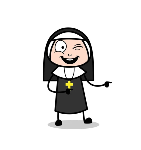 Coquine nonne clin d'oeil et pointant doigt — Image vectorielle