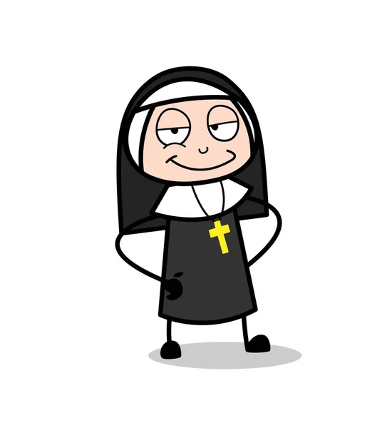 Desenhos animados Jovem Nun Senhora Sorrindo Face Vector — Vetor de Stock