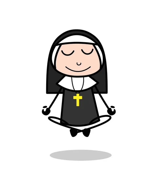 Nonne de bande dessinée faisant le vecteur de méditation — Image vectorielle
