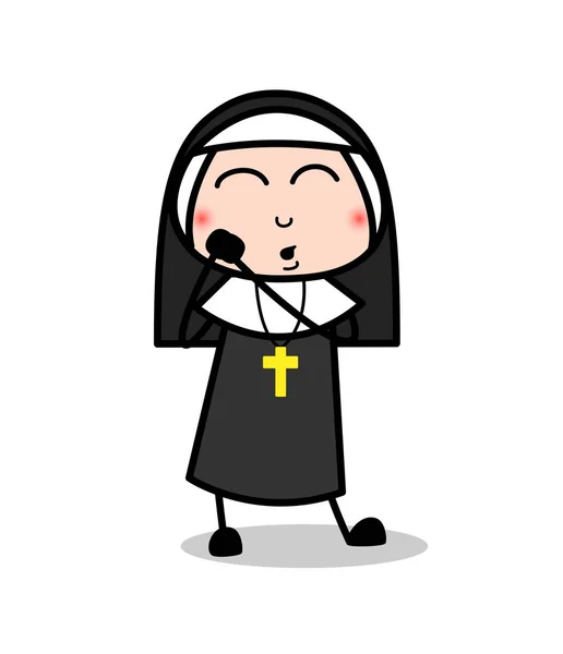 Bonito desenho animado feliz freira corando rosto vetor — Vetor de Stock