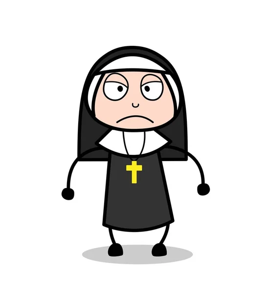 Sacerdote de Nun dos desenhos animados no vetor de humor irritado — Vetor de Stock