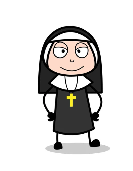 Naughty Cartoon Nun Smiling Face — Stock Vector