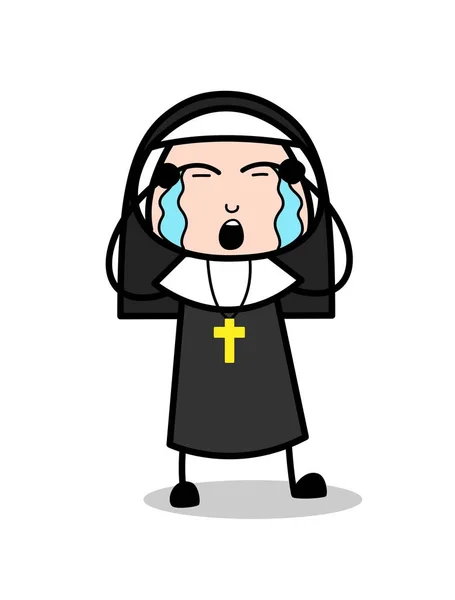 Cartoon Nun Crying Loudly Face Vector — Stock Vector