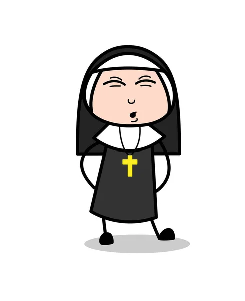 Comic Nun Character Persevering Face Expression — Stock Vector