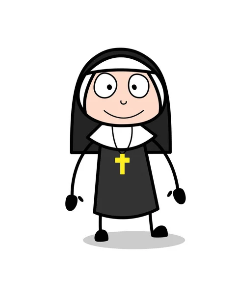 Dessin animé Happy Nun expression du visage de caractère — Image vectorielle