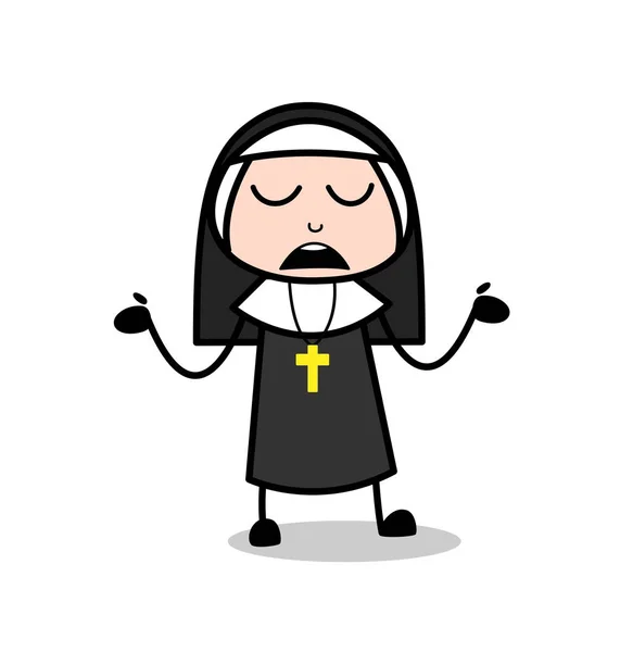 Desenhos animados Nun Weary Face Vector Ilustração — Vetor de Stock