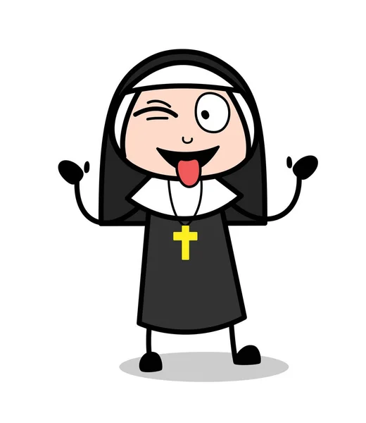 Naughty Nun Teasing Tongue and Winking Eye Vector — Stock Vector