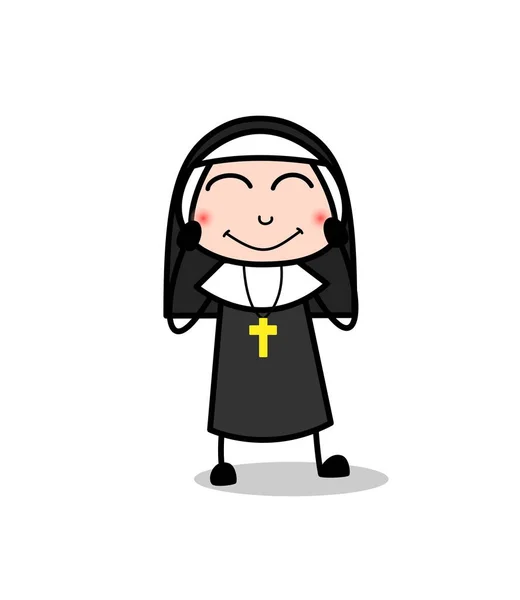 Blushing Cartoon Nun Character Face Expression — Stock Vector