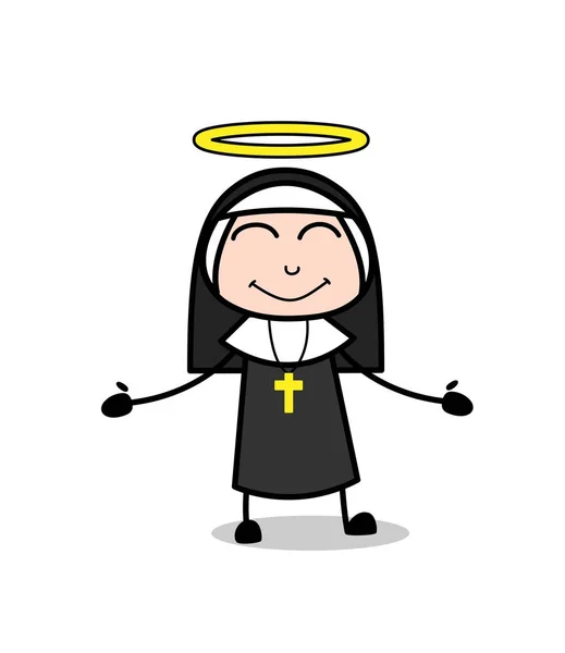 Personagem de anjo de freira sorridente com halo no vetor principal —  Vetores de Stock