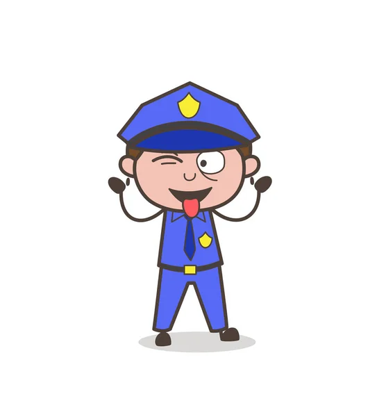 Naughty Officer Teasing with Tongue-Out Face — Stock Vector