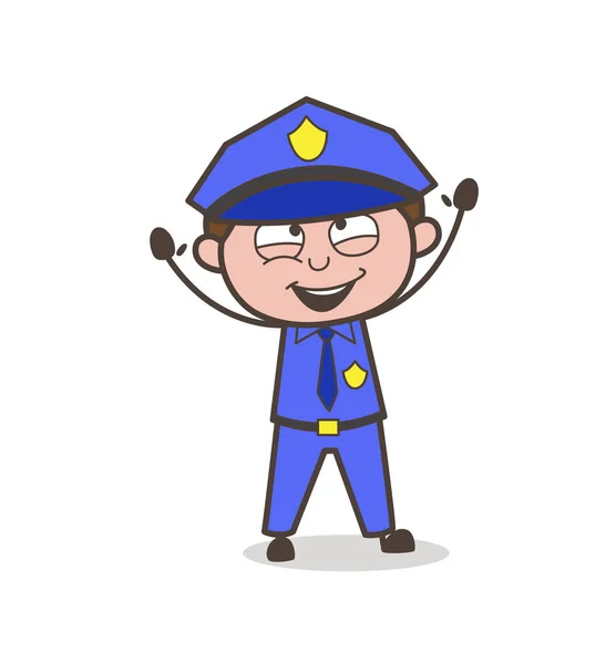 Opgewonden Officer verhogen handen Vector — Stockvector