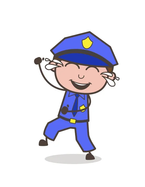 Vrolijke Officer met tranen van vreugde Vector Illustratie — Stockvector