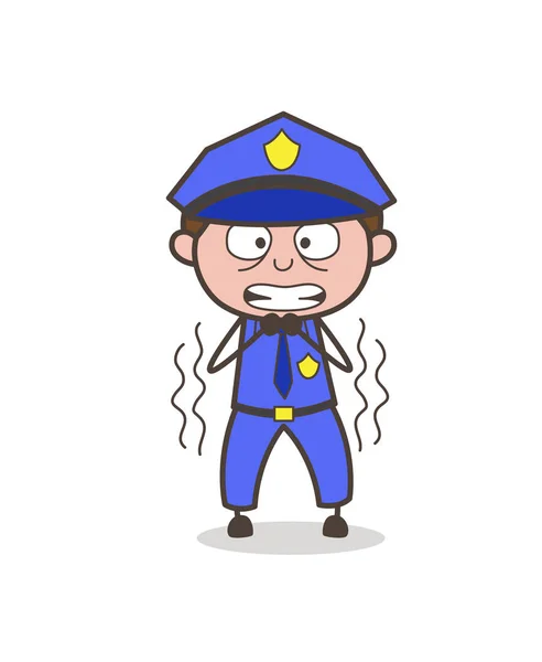Vettore di espressione del volto dell'ufficiale tremante del fumetto — Vettoriale Stock