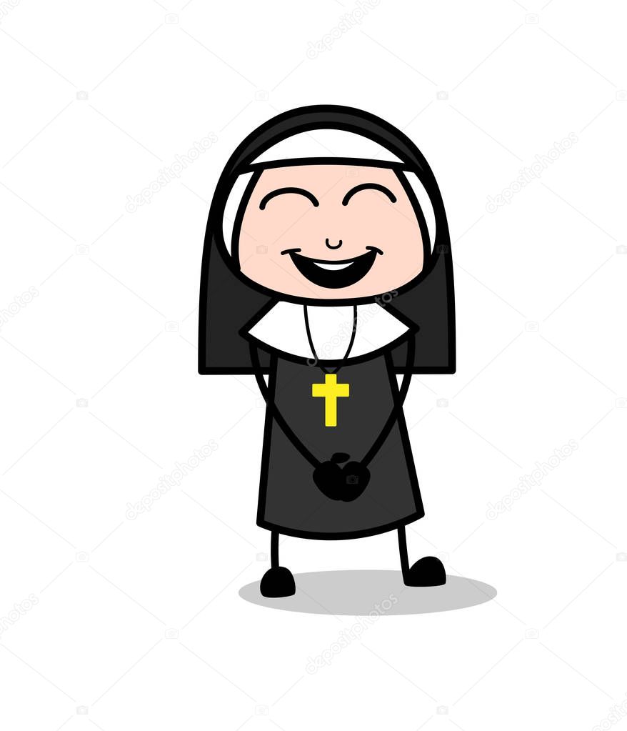 Cheerful Nun Laughing Face Vector