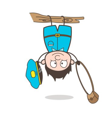 Komik Postboy dalda baş aşağı asılı