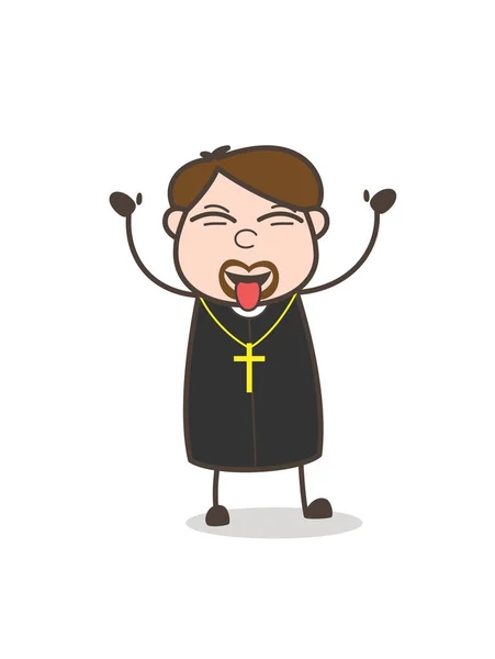 Funny Priest Teasing Tongue Face Vector — Stock Vector