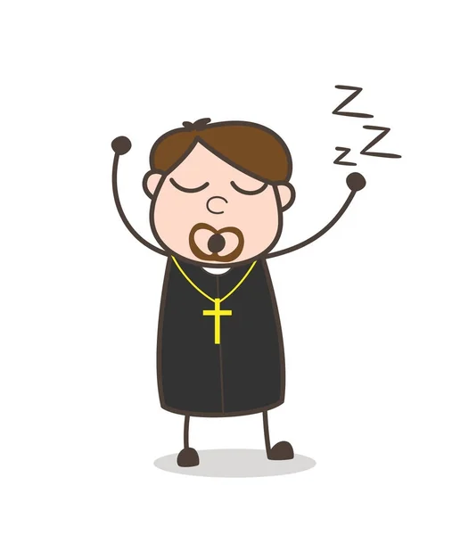 Cartoon Priest Yawning Expression Vector — Stock Vector