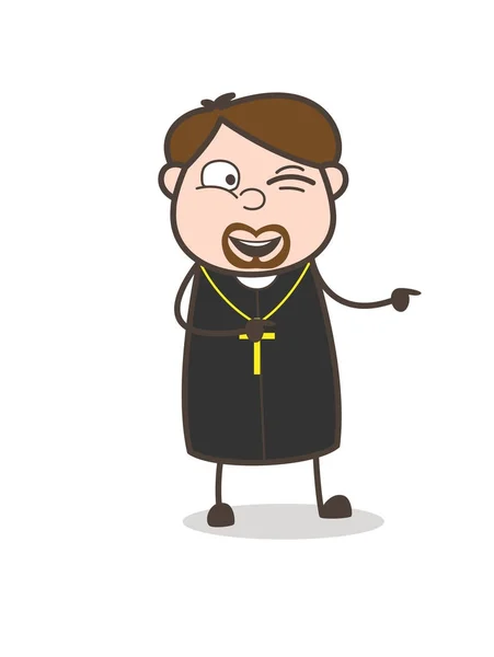 Naughty Adult Priest Winking Eye Face with Pointing Finger — Stock Vector