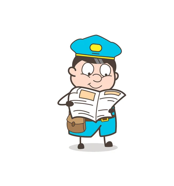 Cartoon Postboy lettura Vettore di giornali — Vettoriale Stock