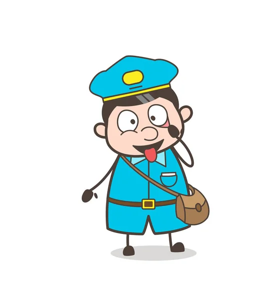 Funny Postboy Showing Eyes and Tongue for Checkup — Stock Vector