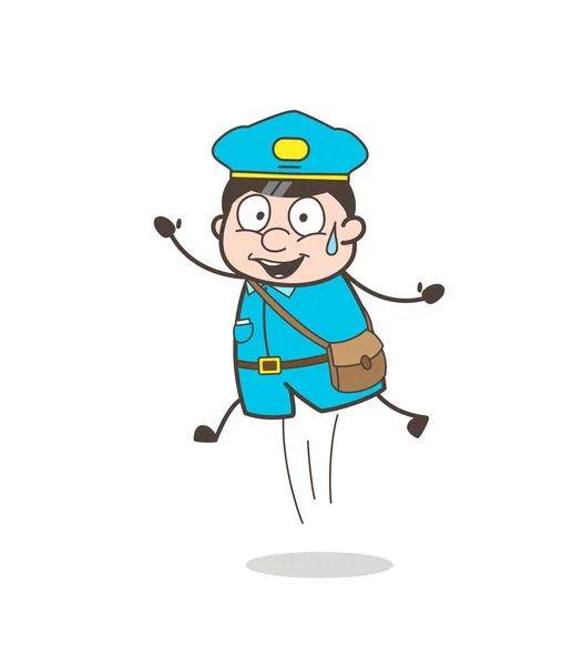 Funny Postman Character Jumping in Excitement — Stock Vector