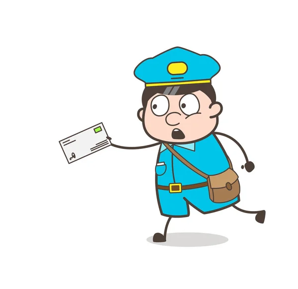 Komische Mailman uitgevoerd in haast te leveren van de brief — Stockvector