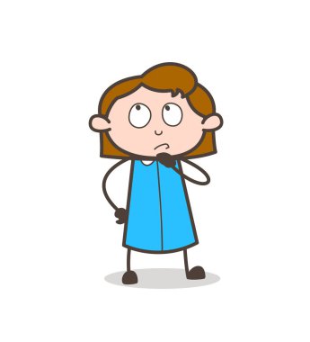 Komik iş kız yüz vektör düşünme