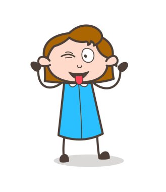 Komik yaramaz kız yüz ile şaşırıp kalmış-Out dil vektör