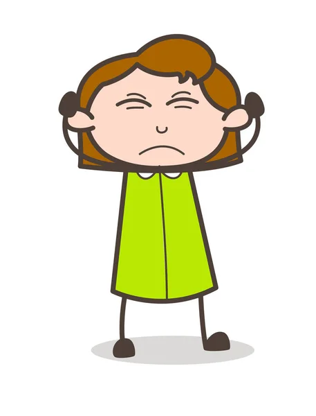 Irritado Cartoon Girl Face Expression Vector — Vetor de Stock