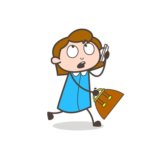 Dessin animé Jeune fille d'affaires parlant sur le vecteur de téléphone — Image vectorielle