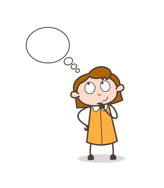 Happy Young Lady Thinking Face with Thought Bubble Vector — Stock Vector