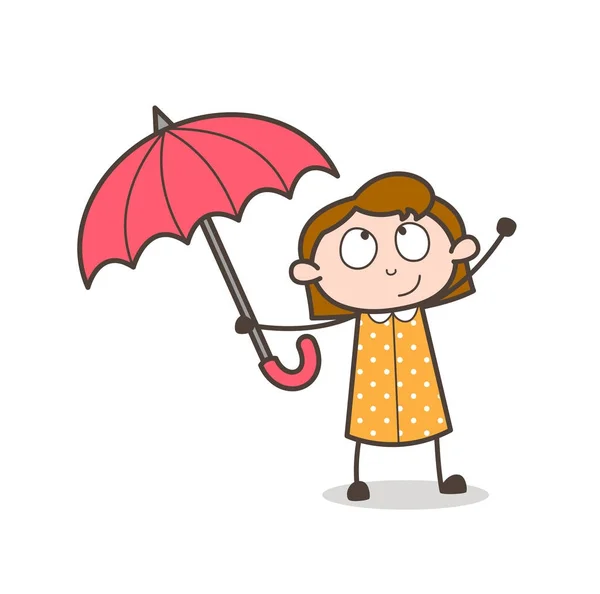 Naughty Young Girl Playing with Umbrella Vector — Stock Vector