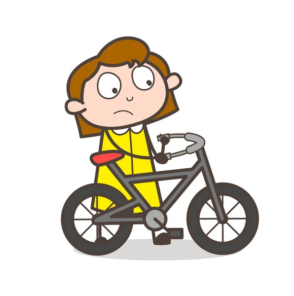 Ilustración vectorial de la bicicleta de la muchacha de dibujos animados — Vector de stock