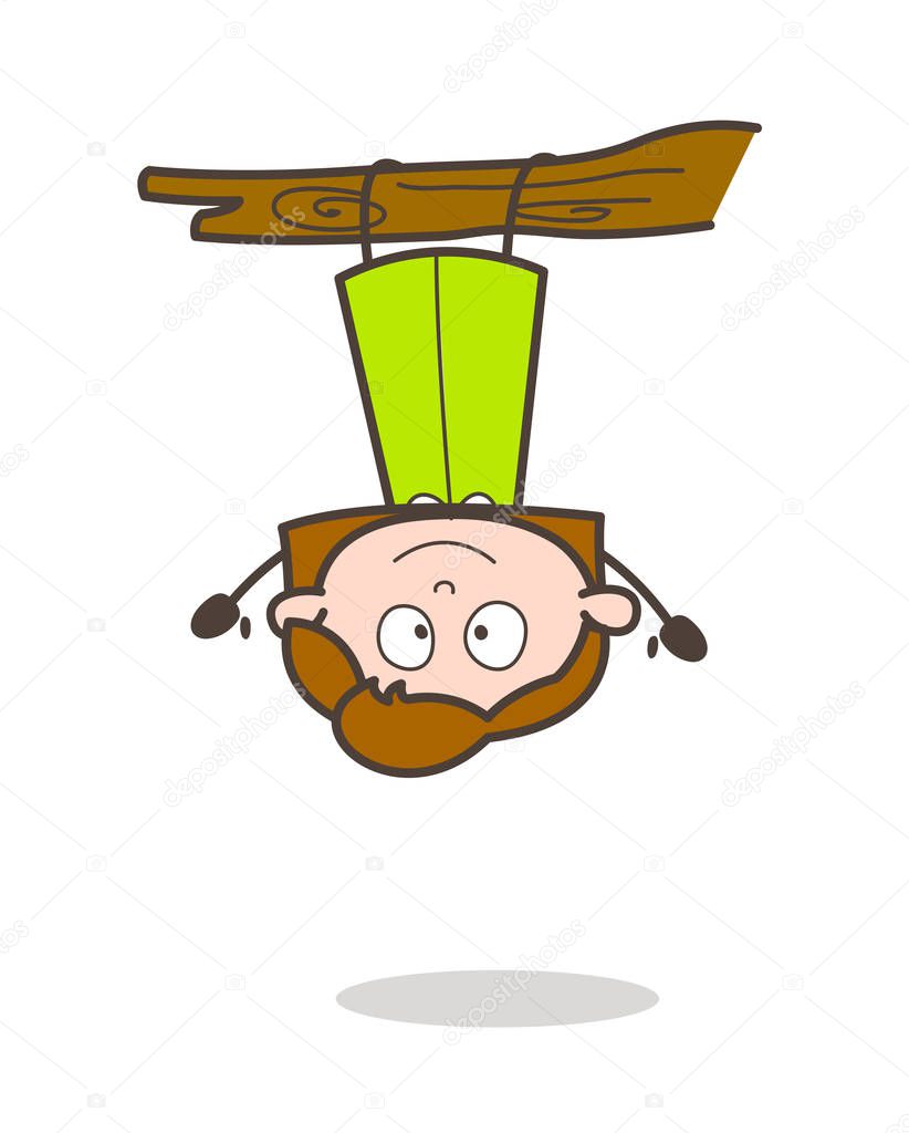 Funny Girl Hanging Upside Down on Branch Vector