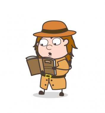 Kitap - kadın Explorer bilim adamı karikatür vektör okuma