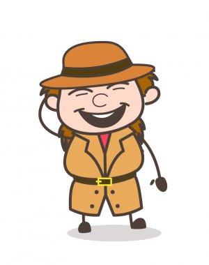 Neşeli yüzü - kadın Explorer bilim adamı karikatür vektör