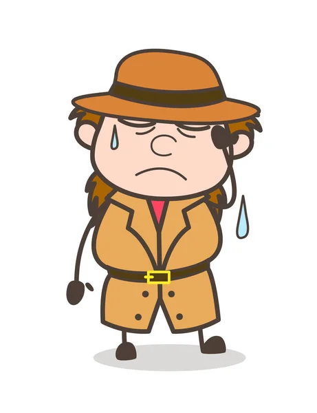 Tired Face with Cold Sweat - Female Explorer Scientist Cartoon Vector — Stock Vector