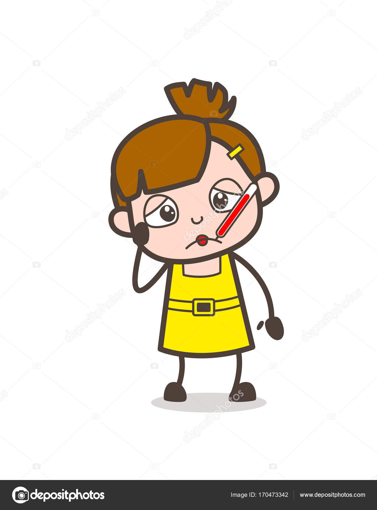Niño enfermo con termómetro de fiebre - Linda chica de dibujos animados Vector  Vector de stock #170473342 de ©lineartist, image size:1257x1700